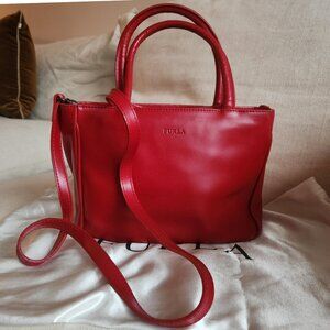 Furla Small Red Leather Handbag/Crossbody Bag - EUC